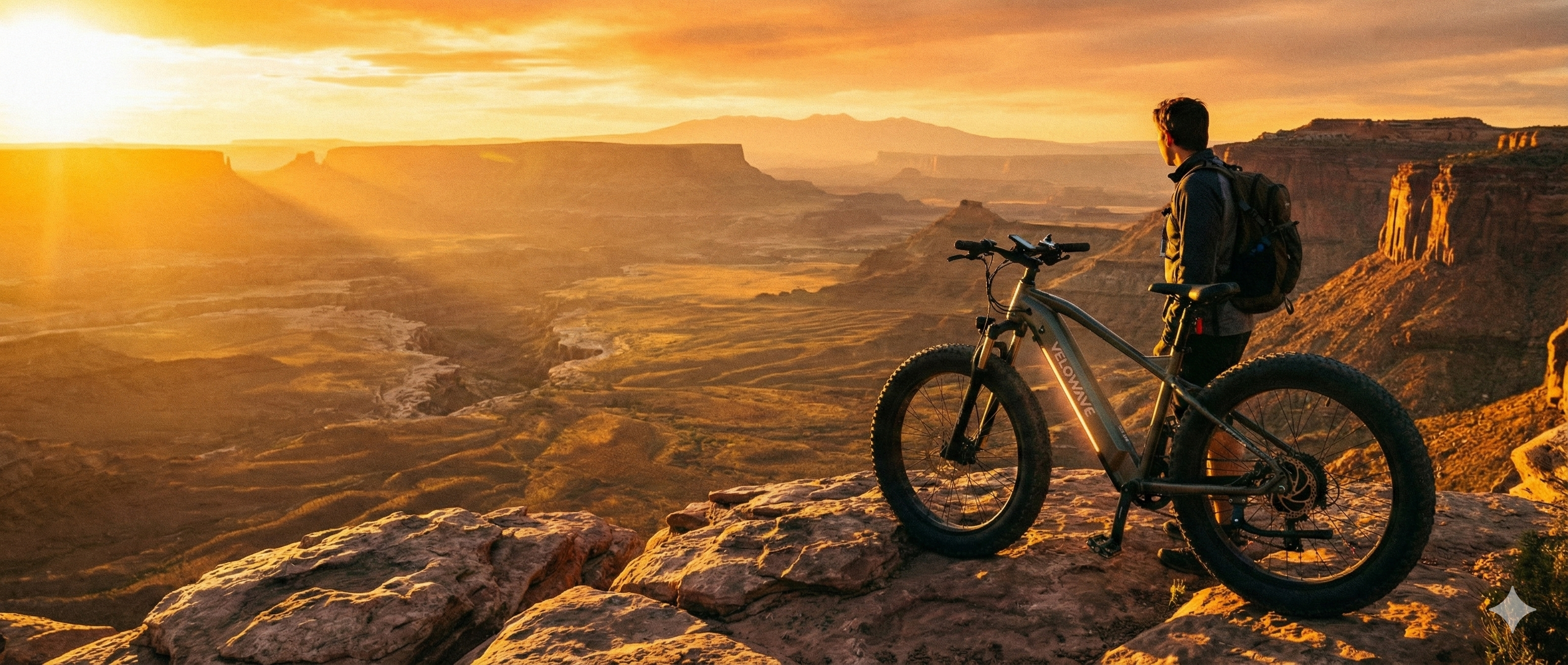 Val and Chip overlooking a canyon during a sunrise e-bike tour in the Ozarks
